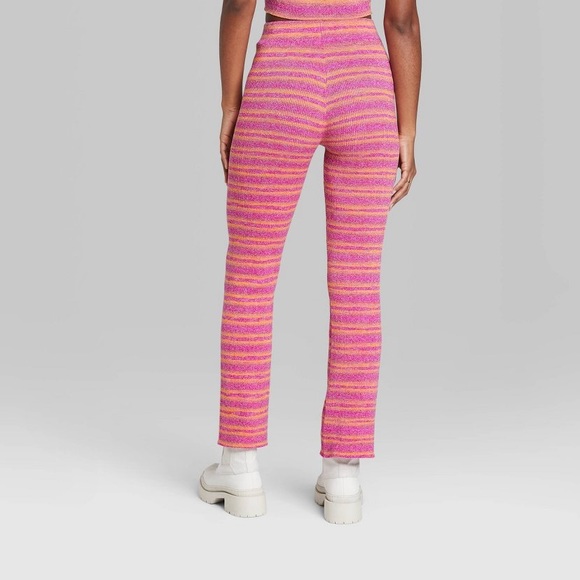 1) NWT Wild Fable Plum Orange Striped High Rise Pull On Sweater Knit Pant M - Picture 2 of 7